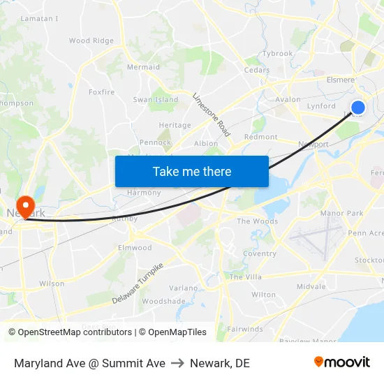 Maryland Ave @ Summit Ave to Newark, DE map