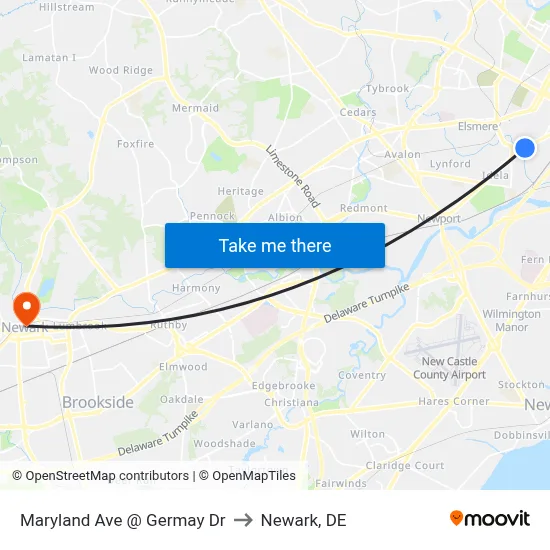 Maryland Ave @ Germay Dr to Newark, DE map