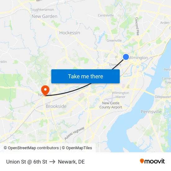 Union St @ 6th St to Newark, DE map