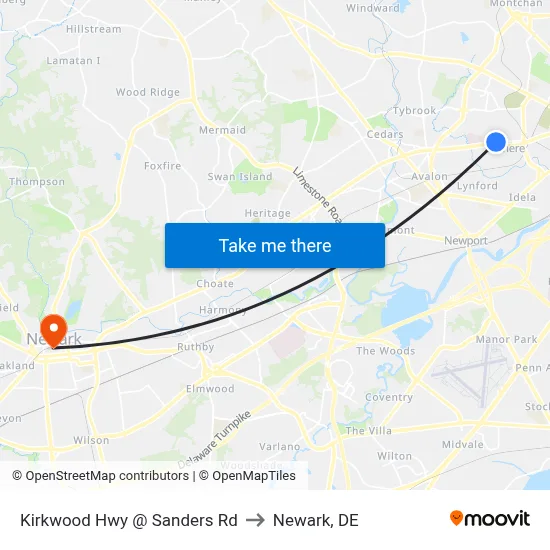 Kirkwood Hwy @ Sanders Rd to Newark, DE map