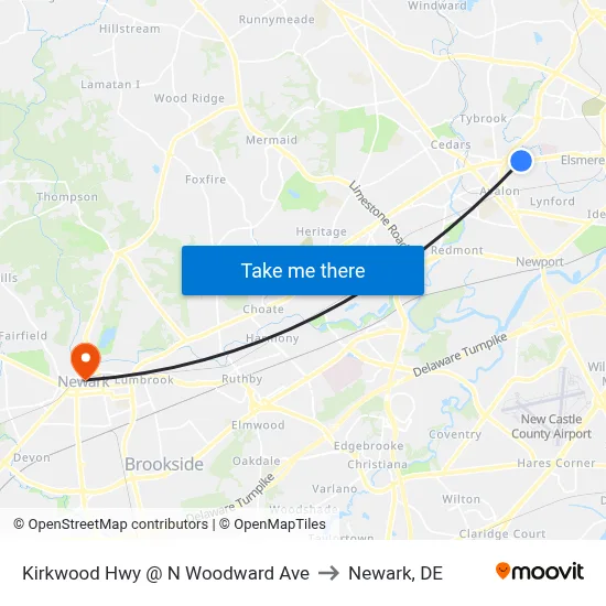 Kirkwood Hwy @ N Woodward Ave to Newark, DE map