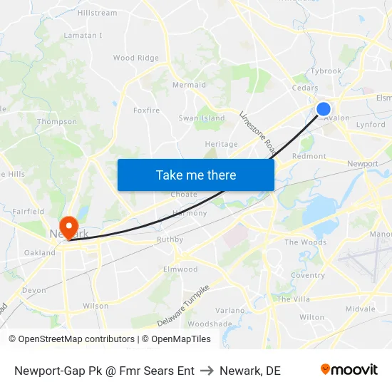 Newport-Gap Pk @ Fmr Sears Ent to Newark, DE map