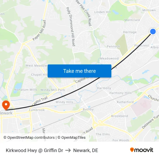 Kirkwood Hwy @ Griffin Dr to Newark, DE map