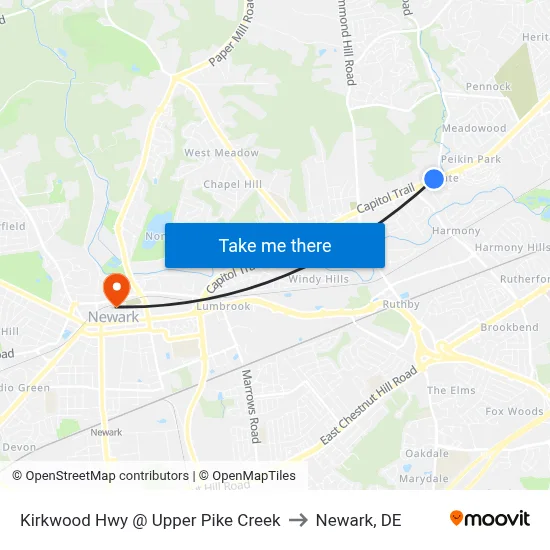 Kirkwood Hwy @ Upper Pike Creek to Newark, DE map