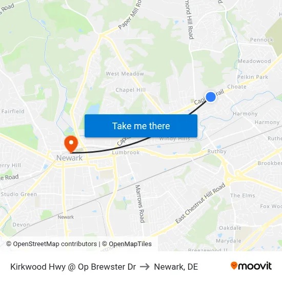 Kirkwood Hwy @ Op Brewster Dr to Newark, DE map