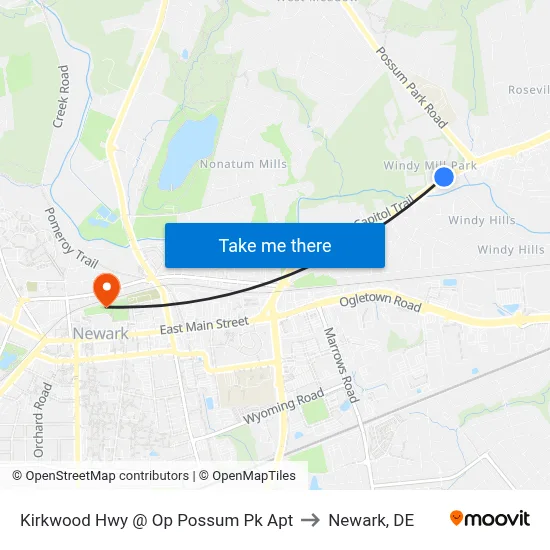 Kirkwood Hwy @ Op Possum Pk Apt to Newark, DE map