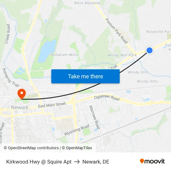 Kirkwood Hwy @ Squire Apt to Newark, DE map