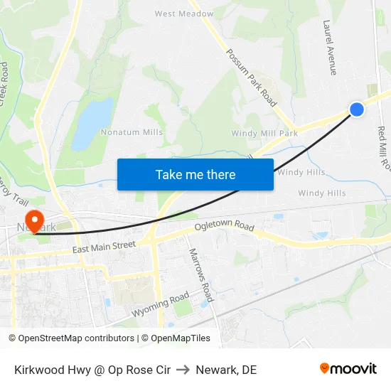 Kirkwood Hwy @ Op Rose Cir to Newark, DE map