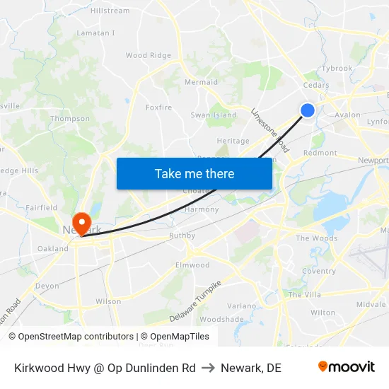 Kirkwood Hwy @ Op Dunlinden Rd to Newark, DE map