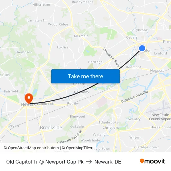 Old Capitol Tr @ Newport Gap Pk to Newark, DE map