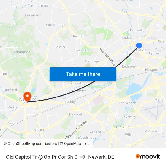 Old Capitol Tr @ Op Pr Cor Sh C to Newark, DE map
