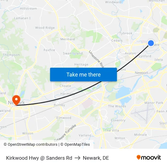 Kirkwood Hwy @ Sanders Rd to Newark, DE map