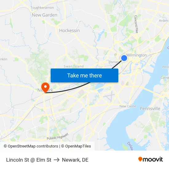 Lincoln St @ Elm St to Newark, DE map