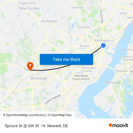Spruce St @ 6th St to Newark, DE map