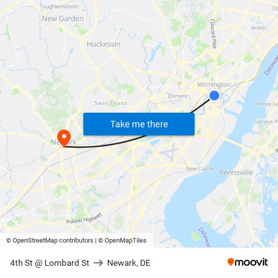 4th St @ Lombard St to Newark, DE map