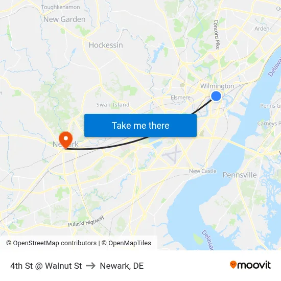 4th St @ Walnut St to Newark, DE map