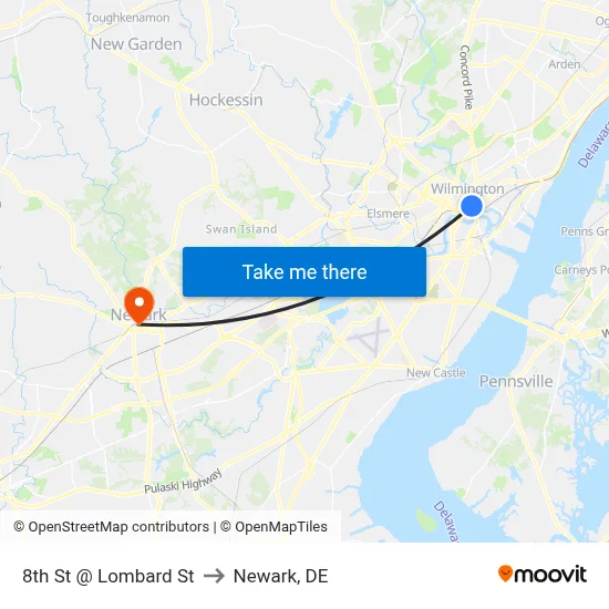 8th St @ Lombard St to Newark, DE map