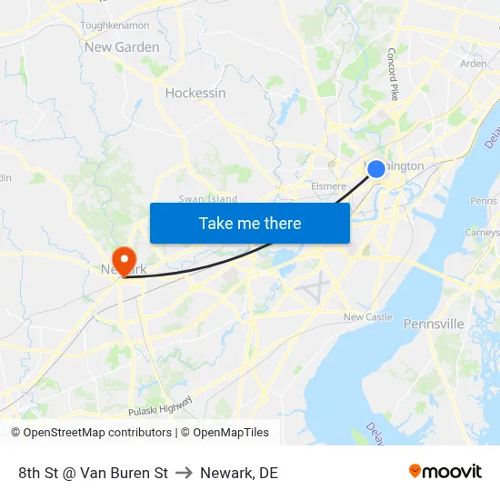 8th St @ Van Buren St to Newark, DE map