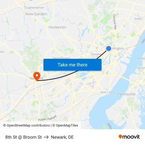 8th St @ Broom St to Newark, DE map