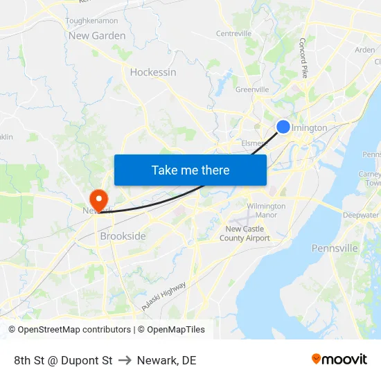 8th St @ Dupont St to Newark, DE map