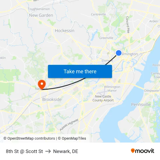8th St @ Scott St to Newark, DE map