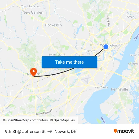 9th St @ Jefferson St to Newark, DE map