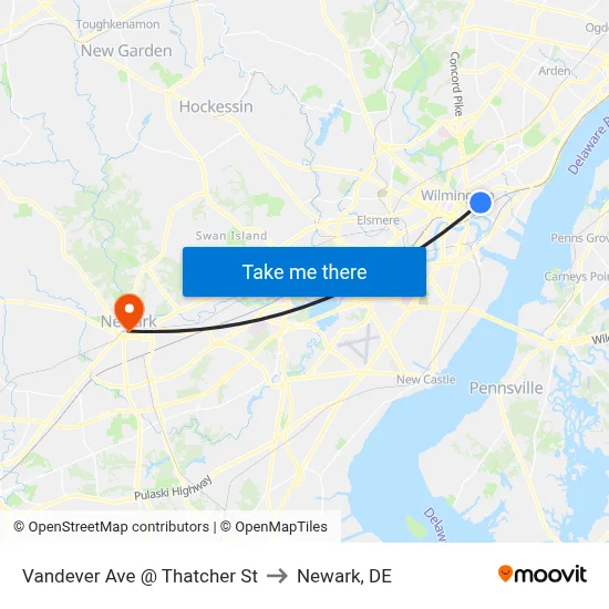 Vandever Ave @ Thatcher St to Newark, DE map