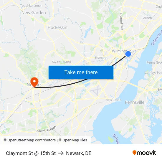 Claymont St @ 15th St to Newark, DE map