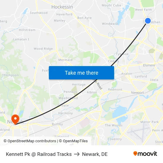 Kennett Pk @ Railroad Tracks to Newark, DE map