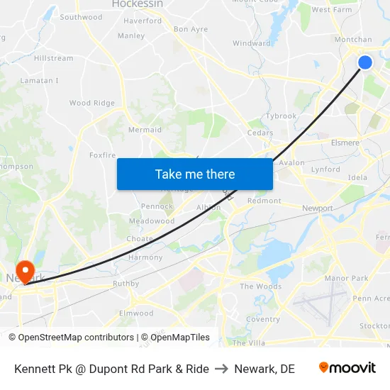 Kennett Pk @ Dupont Rd Park & Ride to Newark, DE map
