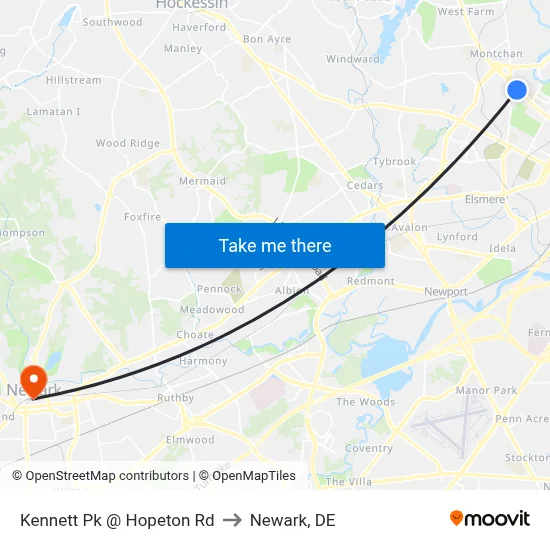 Kennett Pk @ Hopeton Rd to Newark, DE map