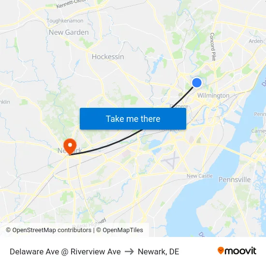 Delaware Ave @ Riverview Ave to Newark, DE map