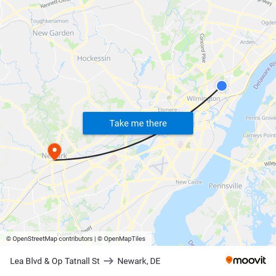 Lea Blvd & Op Tatnall St to Newark, DE map
