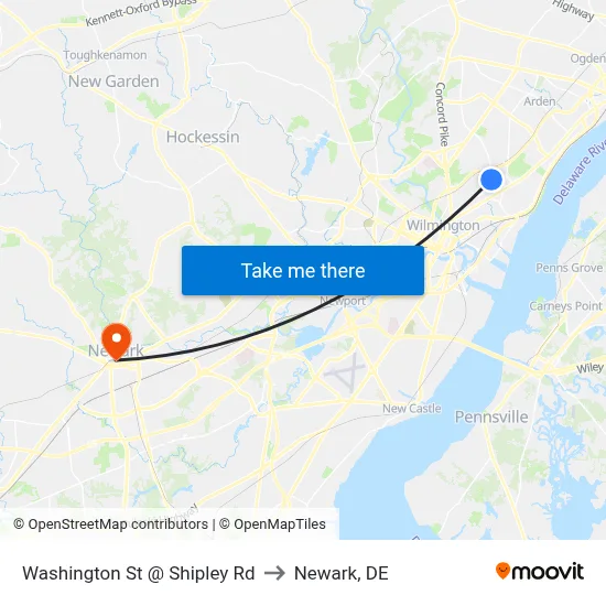 Washington St @ Shipley Rd to Newark, DE map