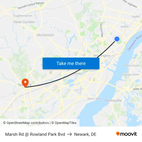 Marsh Rd @ Rowland Park Bvd to Newark, DE map