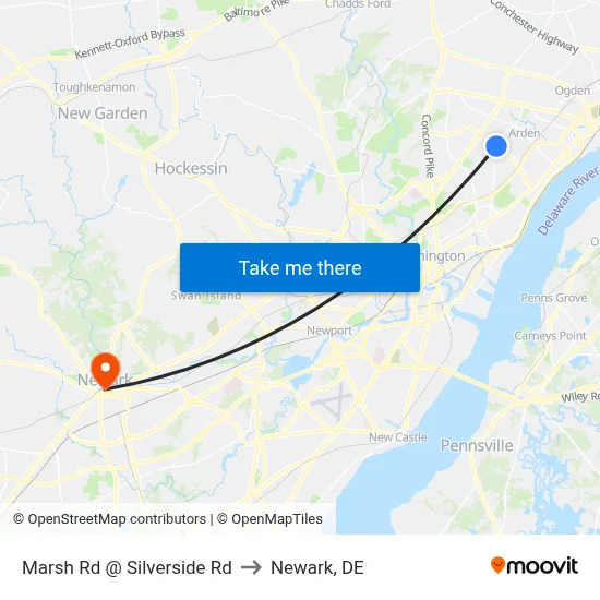 Marsh Rd @ Silverside Rd to Newark, DE map