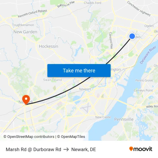 Marsh Rd @ Durboraw Rd to Newark, DE map