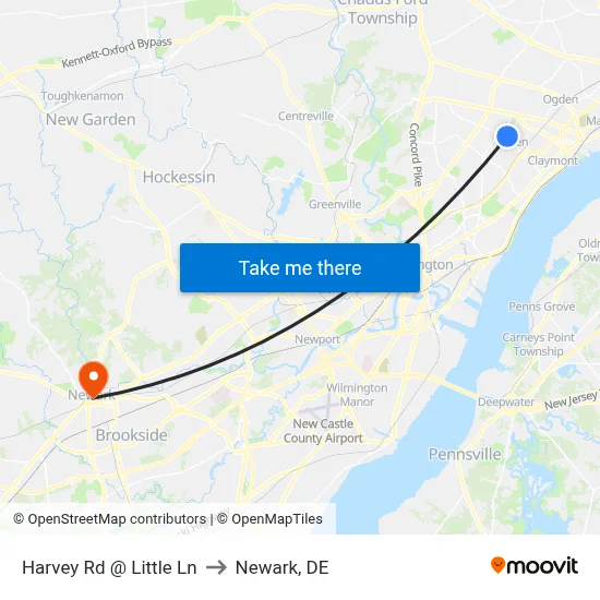 Harvey Rd @ Little Ln to Newark, DE map