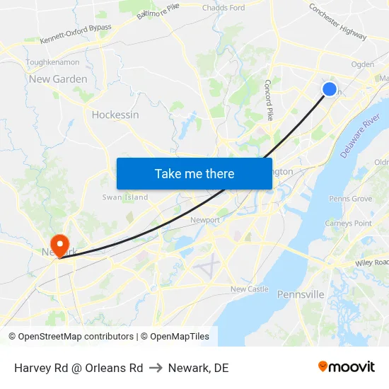 Harvey Rd @ Orleans Rd to Newark, DE map