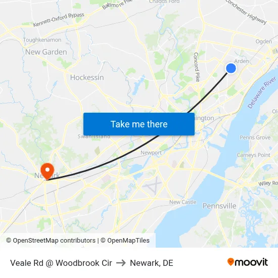 Veale Rd @ Woodbrook Cir to Newark, DE map