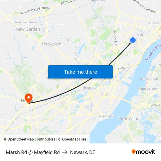 Marsh Rd @ Mayfield Rd to Newark, DE map