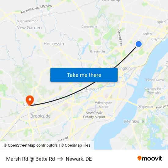Marsh Rd @ Bette Rd to Newark, DE map