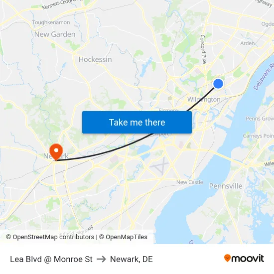 Lea Blvd @ Monroe St to Newark, DE map