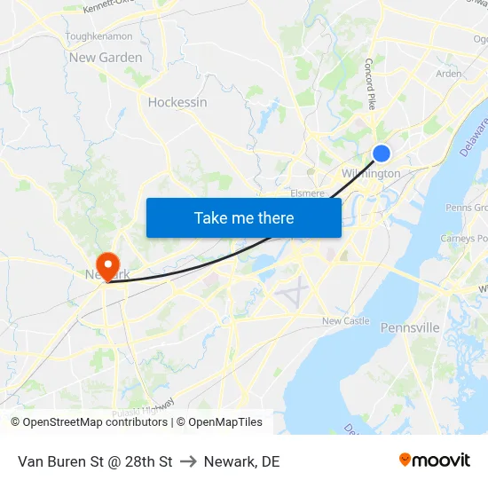 Van Buren St @ 28th St to Newark, DE map
