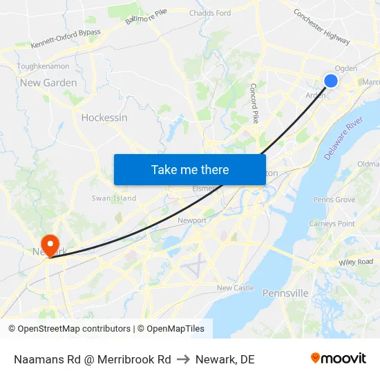 Naamans Rd @ Merribrook Rd to Newark, DE map