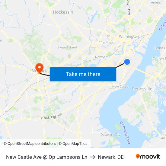 New Castle Ave @ Op Lambsons Ln to Newark, DE map