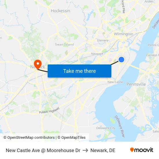 New Castle Ave @ Moorehouse Dr to Newark, DE map