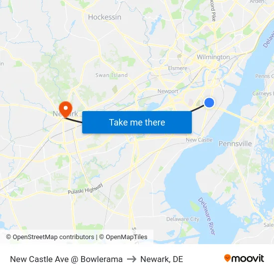 New Castle Ave @ Bowlerama to Newark, DE map