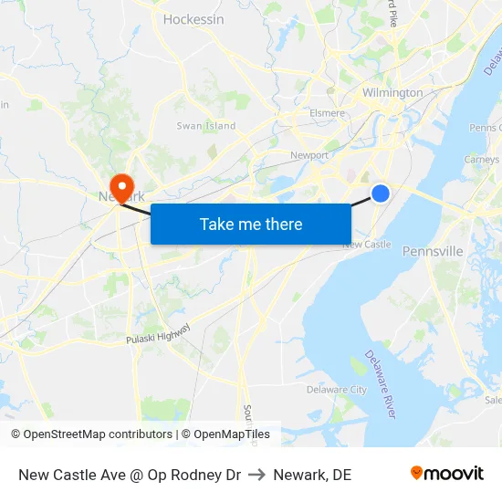 New Castle Ave @ Op Rodney Dr to Newark, DE map