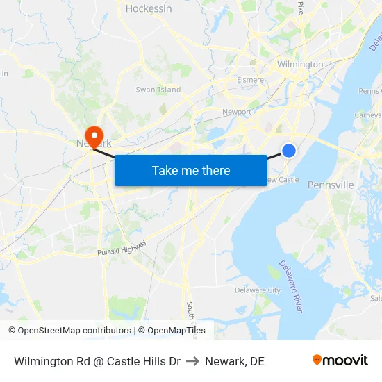 Wilmington Rd @ Castle Hills Dr to Newark, DE map